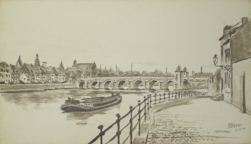 W. Marres, Maas te Maastricht met aak, 11 december 1935